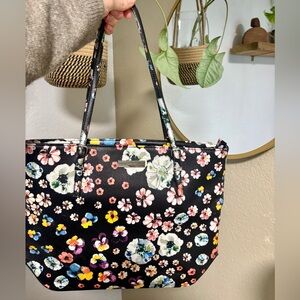 Floral Black Vinyl Carry-on Tote Bag
